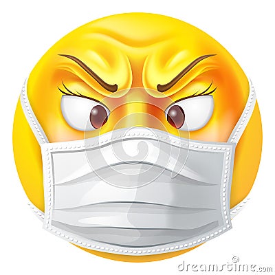 Angry Female Emoticon Emoji PPE Medical Mask Icon Vector Illustration