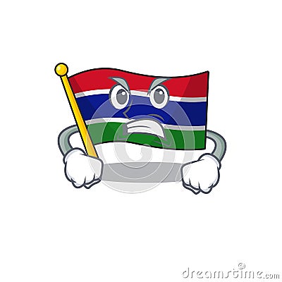 Angry flag gambia fluttering on cartoon pole Vector Illustration