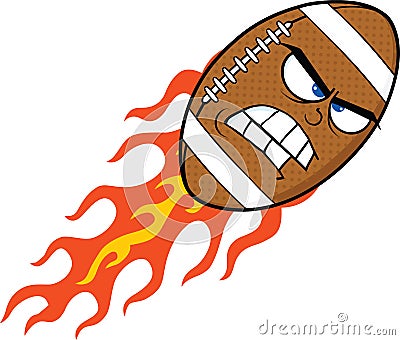 Angry Flaming American Football Ball Cartoon Character Stock Photo