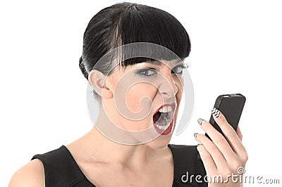 Angry Frustrated Annoyed Woman Shouting Into Cell Phone Stock Photo