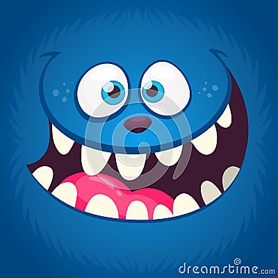 Angry funny cartoon monster face with a big mouth. Vector blue monster illustration Vector Illustration