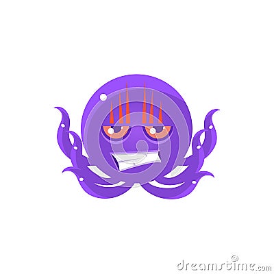 Angry Funny Octopus Emoji Vector Illustration