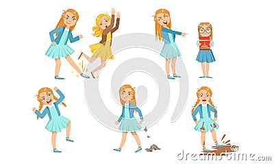 Angry girl offends a classmate. Vector illustration. Vector Illustration