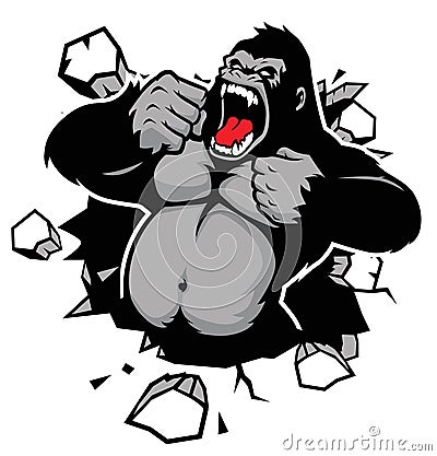 Angry gorilla breaking the wall Vector Illustration