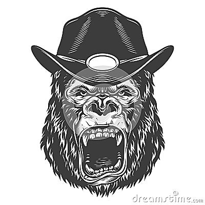 Angry gorilla in monochrome style Vector Illustration