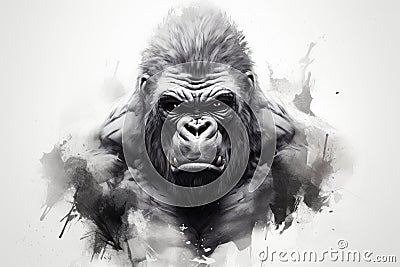 Angry Gorilla portrait on white background. Created with Generative AI Stock Photo