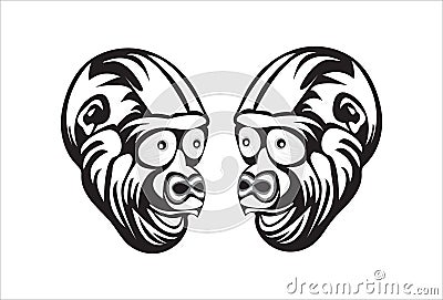 Angry gorrila illustration in white and black colour Cartoon Illustration