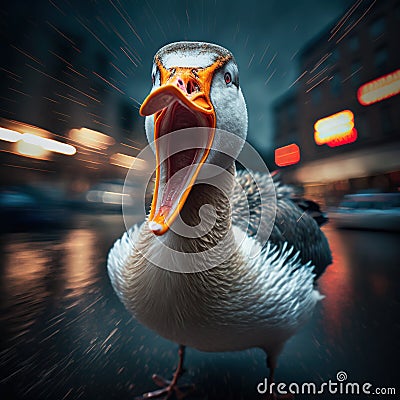 Angry Greylag goose. Generative AI Stock Photo