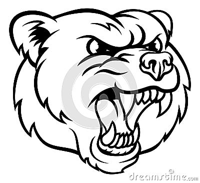 Angry Grizzly Bear Sports Mascot Face Vector Illustration