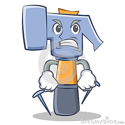 Angry hammer character cartoon emoticon Vector Illustration