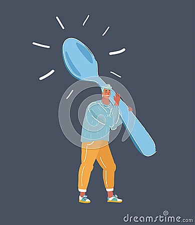 Angry hungry man with spoon and fork-vector cartoon Vector Illustration