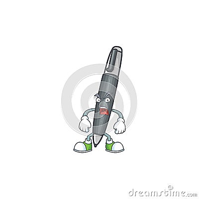 Angry icon black ballpoint with cartoon character Vector Illustration