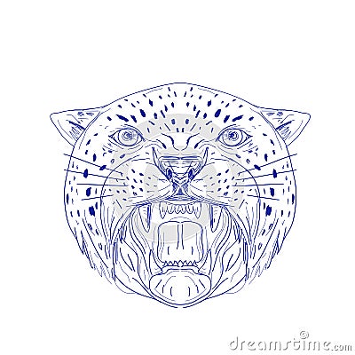 Angry Jaguar Head Drawing Vector Illustration