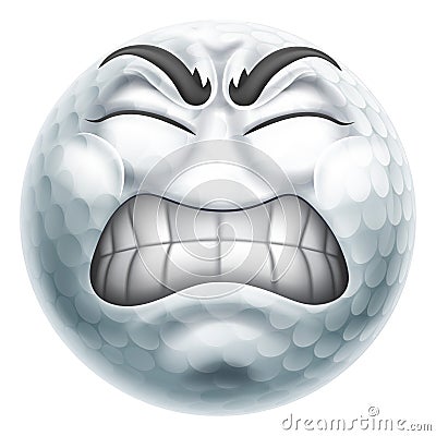 Angry Mad Golf Ball Hate Emoticon Cartoon Face Vector Illustration