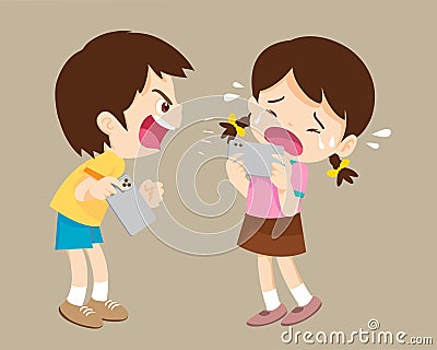 angry kid addicted mobile phone Vector Illustration