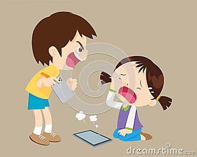 angry kid addicted mobile phone Vector Illustration