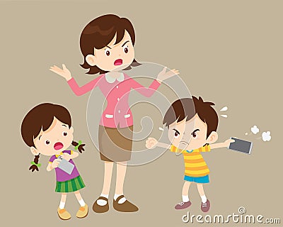 angry kid addicted mobile phone Vector Illustration