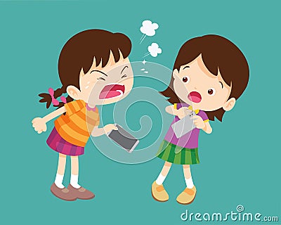 angry kid addicted mobile phone Vector Illustration