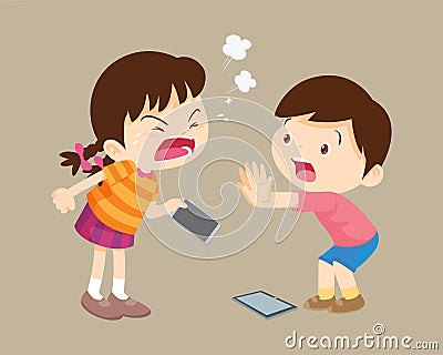 angry kid addicted Smart phone Vector Illustration