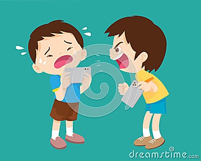 angry kid addicted Smart phone Vector Illustration