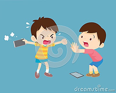 angry kid addicted Smart phone Vector Illustration