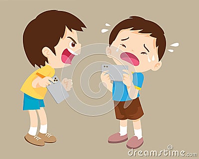 angry kid addicted Smart phone Vector Illustration