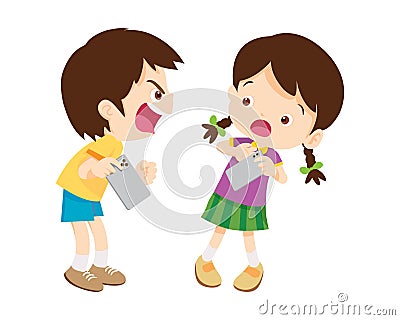 angry kid addicted Smart phone Vector Illustration