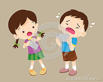 angry kid addicted Smart phone Vector Illustration