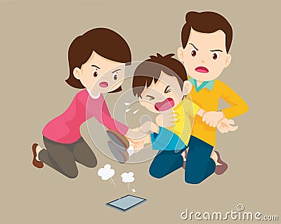 angry kid addicted Smart phone Vector Illustration