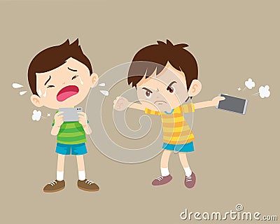 angry kid addicted Smart phone Vector Illustration