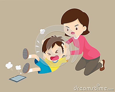 angry kid addicted Smart phone Vector Illustration