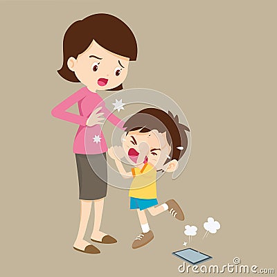 angry kid addicted Smart phone Vector Illustration
