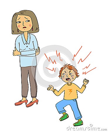 Angry kid and sad mother Vector Illustration