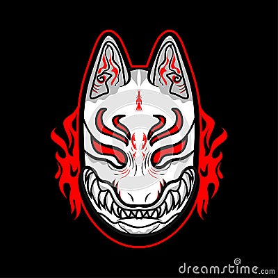 Angry Kitsune Mask Japan Mythology Vector Stock Photo