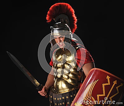 Angry legionary soldier Stock Photo