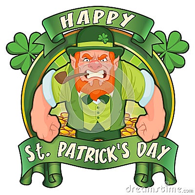 Angry Leprechaun with Banners Stock Photo