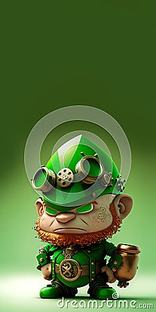 Angry Leprechaun Character Standing On Shiny Green Background And Copy Space. St Patricks Day Concept Stock Photo