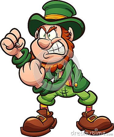 Angry leprechaun holding fists up ready to fight Vector Illustration