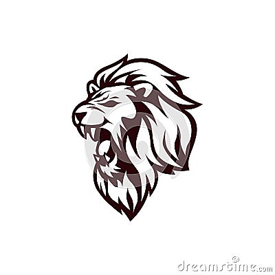 Angry Lion Head Black and White Logo, Sign, Vector Design Vector Illustration