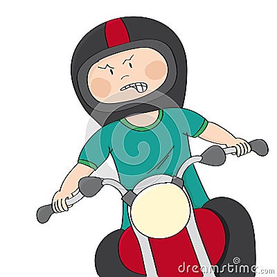 Angry mad biker riding a bike - original hand drawn funny cartoon illustration Vector Illustration