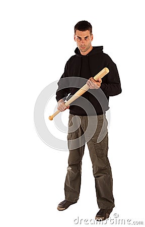 Angry man with baseball bat Stock Photo