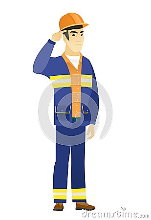 Angry man gesturing with his finger against temple Vector Illustration