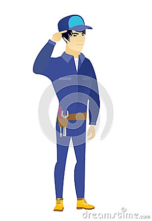 Angry man gesturing with his finger against temple Vector Illustration