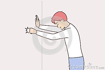 Angry man hit wall with fist Vector Illustration