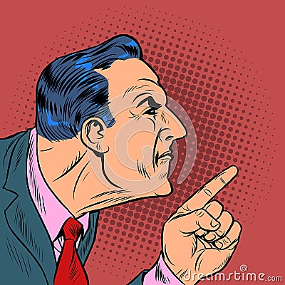 Angry man points finger Vector Illustration