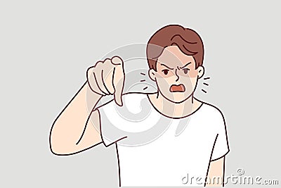 Angry man points finger at screen and screams furiously, blaming you for problems Vector Illustration