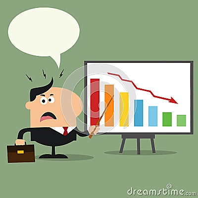 Angry Manager Pointing To A Decrease Chart On A Board Vector Illustration