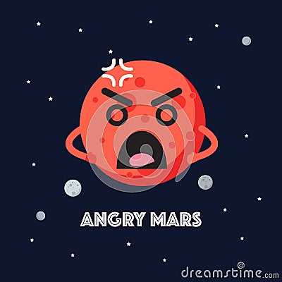 Angry mars character emoticon on space background Vector Illustration