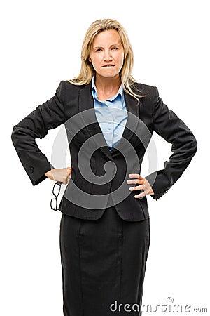 Angry mature business woman isolated on white background Stock Photo