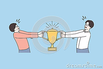 Angry men fight for gold cup trophy Vector Illustration